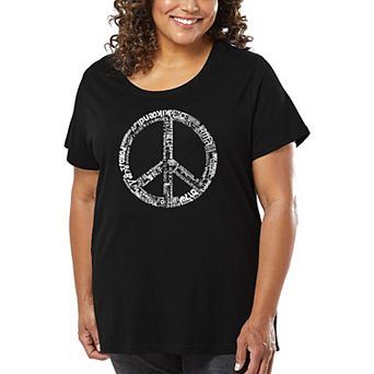 Women's Plus Size Word Art T-shirt - THE WORD PEACE IN 77 LANGUAGES
