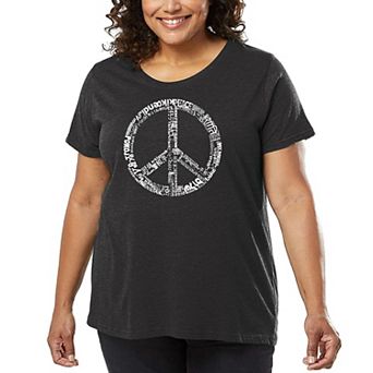 Women's Plus Size Word Art T-shirt - THE WORD PEACE IN 77 LANGUAGES