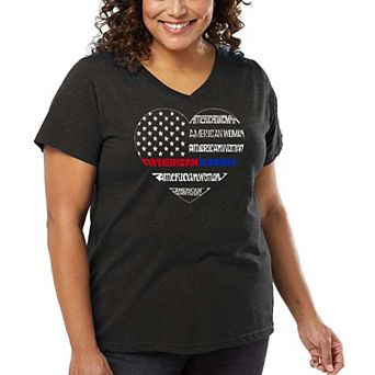 Women's Plus Size Word Art V-Neck - American Woman