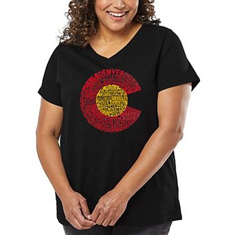 Women's Plus Size Word Art V-Neck - Colorado