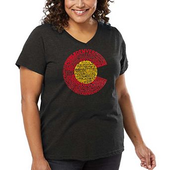 Women's Plus Size Word Art V-Neck - Colorado