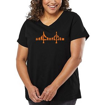 Women's Plus Size Word Art V-Neck - San Francisco Bridge
