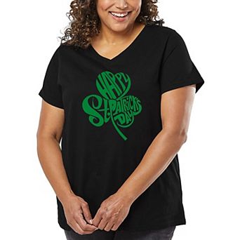 Women's Plus Size Word Art V-Neck - St. Patrick's Day Shamrock