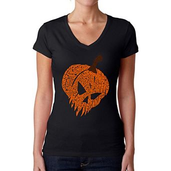 Evil Pumpkin - Women's Word Art V-Neck T-Shirt