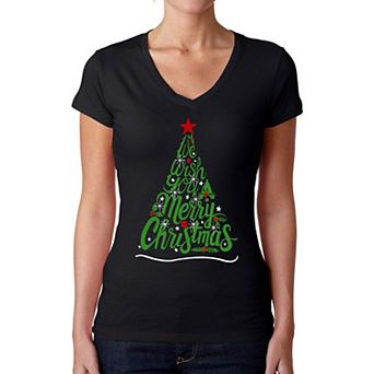 We Wish You A Merry Christmas - Women's Word Art V-Neck T-Shirt