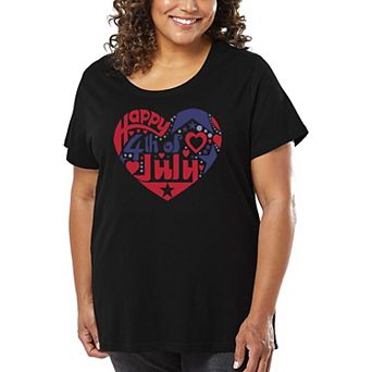 Women's Plus Size Word Art T-shirt - July 4th Heart