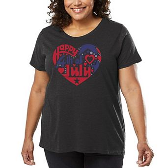 Women's Plus Size Word Art T-shirt - July 4th Heart