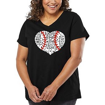 Women's Plus Size Word Art V-Neck - Baseball Mom