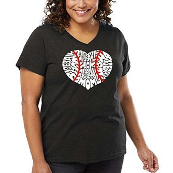 Women's Plus Size Word Art V-Neck - Baseball Mom
