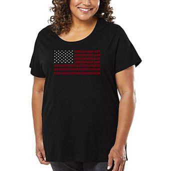Women's Plus Size Word Art T-shirt - US Flag