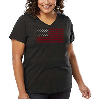 Women's Plus Size Word Art V-Neck - US Flag
