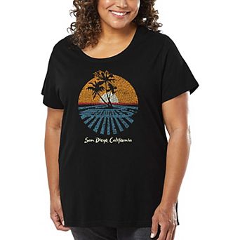 Women's Plus Size Word Art T-shirt - Cities In San Diego