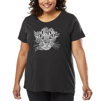 Women's Plus Size Word Art T-shirt - Cat Face
