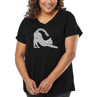 Stretching Cat - Women's Plus Size Word Art V-Neck