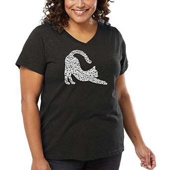 Stretching Cat - Women's Plus Size Word Art V-Neck