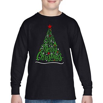 We Wish You A Merry Christmas - Boy's Word Art Long Sleeve T-Shirt
