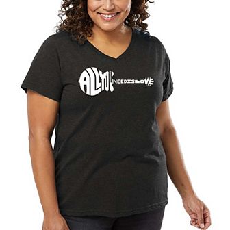 Women's Plus Size Word Art V-Neck - All You Need Is Love