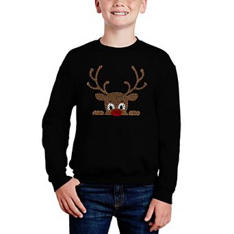 Peeking Reindeer - Boy's Word Art Crewneck Sweatshirt
