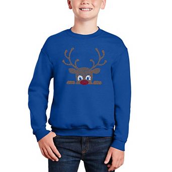 Peeking Reindeer - Boy's Word Art Crewneck Sweatshirt