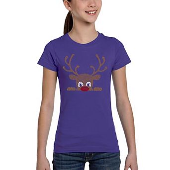 Peeking Reindeer - Girl's Word Art T-Shirt
