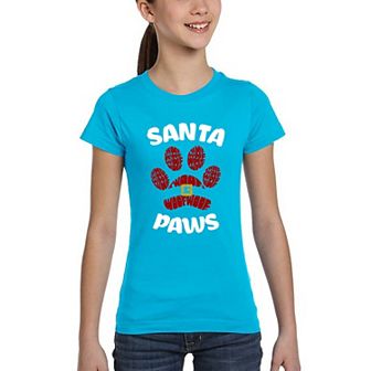 Santa Paws - Girl's Word Art T-Shirt