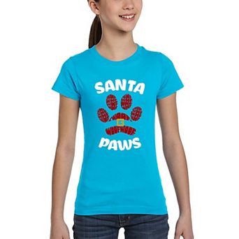 Santa Paws - Girl's Word Art T-Shirt