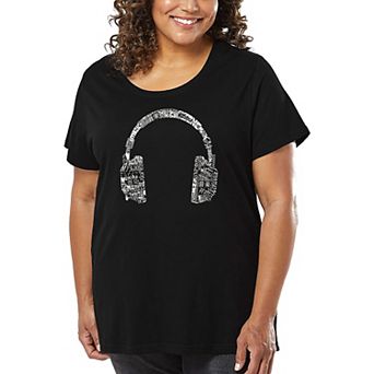 Women's Plus Size Word Art T-shirt - HEADPHONES - LANGUAGES