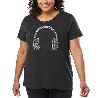 Women's Plus Size Word Art T-shirt - HEADPHONES - LANGUAGES