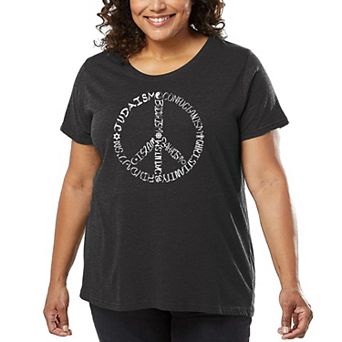 Women's Plus Size Word Art T-shirt - Different Faiths peace sign