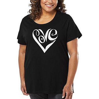 Women's Plus Size Word Art T-shirt - Script Love Heart