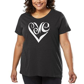 Women's Plus Size Word Art T-shirt - Script Love Heart