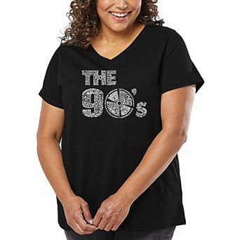 Women's Plus Size Word Art V-Neck - 90S