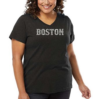Women's Plus Size Word Art V-Neck - BOSTON NEIGHBORHOODS