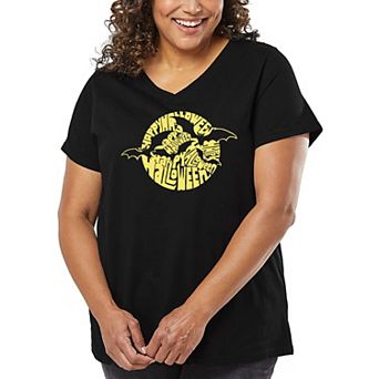 Women's Plus Size Word Art V-Neck - Halloween Bats