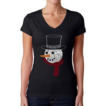 Snowman Face - Women's Word Art V-Neck T-Shirt