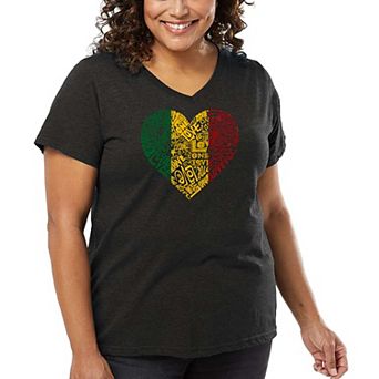 Women's Plus Size Word Art V-Neck - One Love Heart