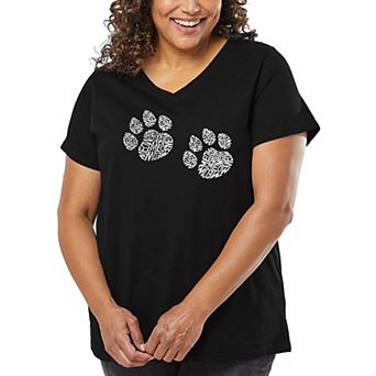 Women's Plus Size Word Art V-Neck - Meow Cat Prints