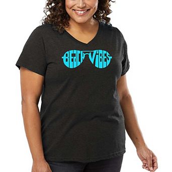 Beach Vibes - Women's Plus Size Word Art V-Neck