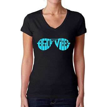 Beach Vibes - Women's Word Art V-Neck T-Shirt