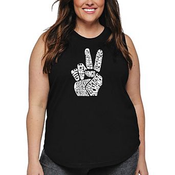 Women's Plus Size Word Art Tank Top - PEACE FINGERS