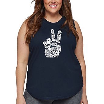 Women's Plus Size Word Art Tank Top - PEACE FINGERS