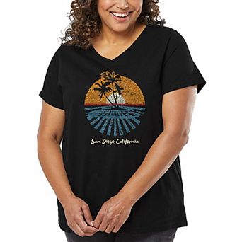 Women's Plus Size Word Art V-Neck - Cities In San Diego