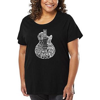 Women's Plus Size Word Art T-shirt - Rock Guitar Head
