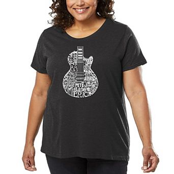 Women's Plus Size Word Art T-shirt - Rock Guitar Head