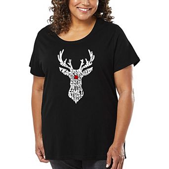 Women's Plus Size Word Art T-shirt - Santa's Reindeer