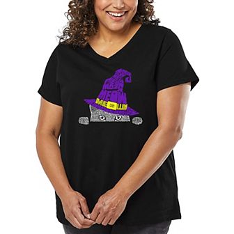 Peeking Witch Cat - Women's Plus Size Word Art V-Neck