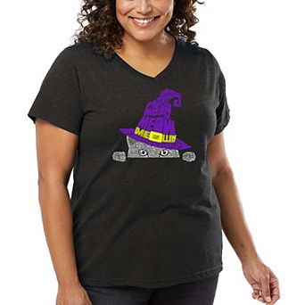 Peeking Witch Cat - Women's Plus Size Word Art V-Neck