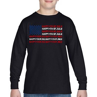 Happy 4th of July - Boy's Word Art Long Sleeve T-Shirt
