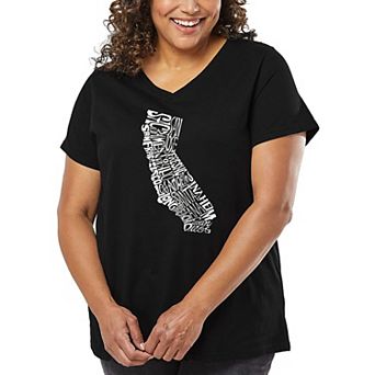 Women's Plus Size Word Art V-Neck - California State