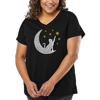 Cat Moon - Women's Plus Size Word Art V-Neck